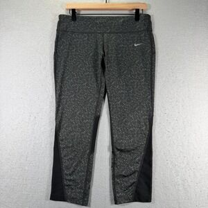 Nike Dri Fit Womens Athletic Leggings Black Grey Geometric‎ Print Size Large